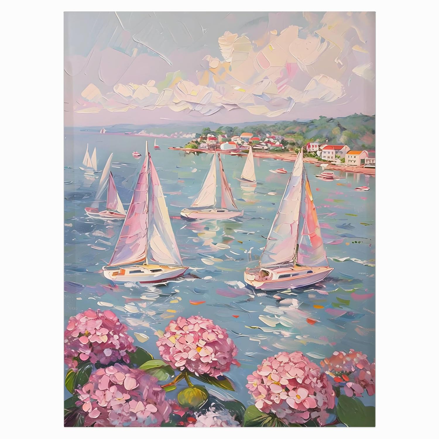 Amazon.com: New England Coastal Wall Art,Pink Hydrangea Sailing at
